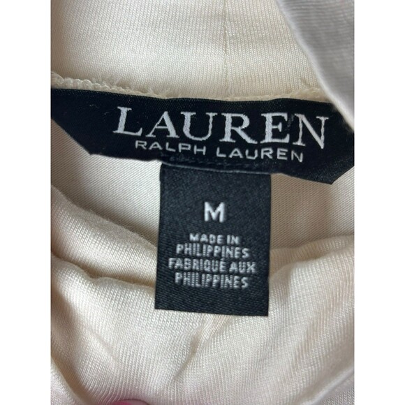 Lauren Ralph Lauren Women’s Mock Neck Top Ivory Cream M Elbow Sleeve Minimalist - Picture 6 of 10